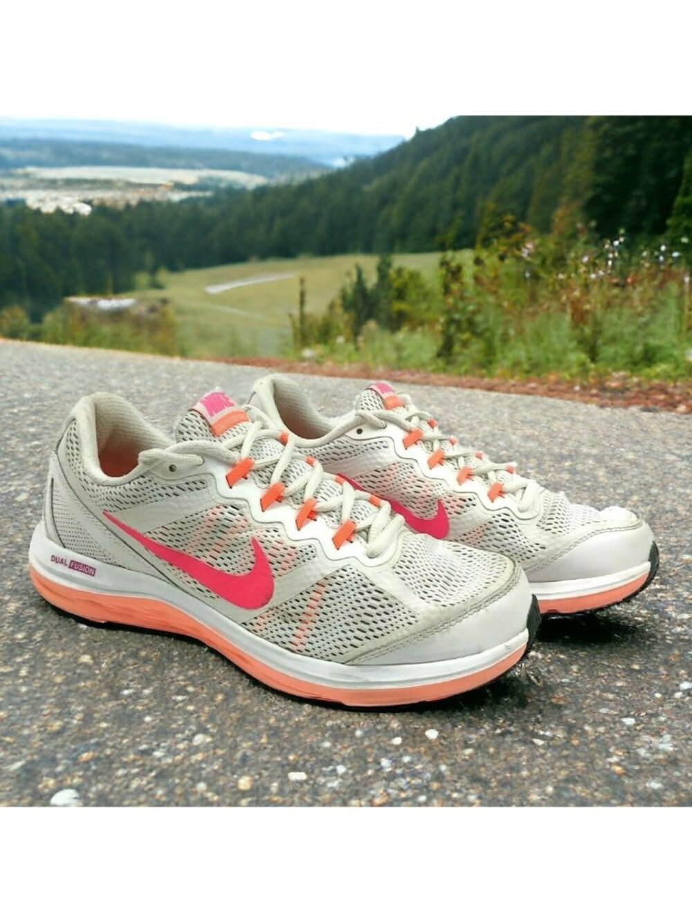 Nike Dual Fusion Run 3 Womens Sneaker Running Shoes Size 9 White Pink 653594-100